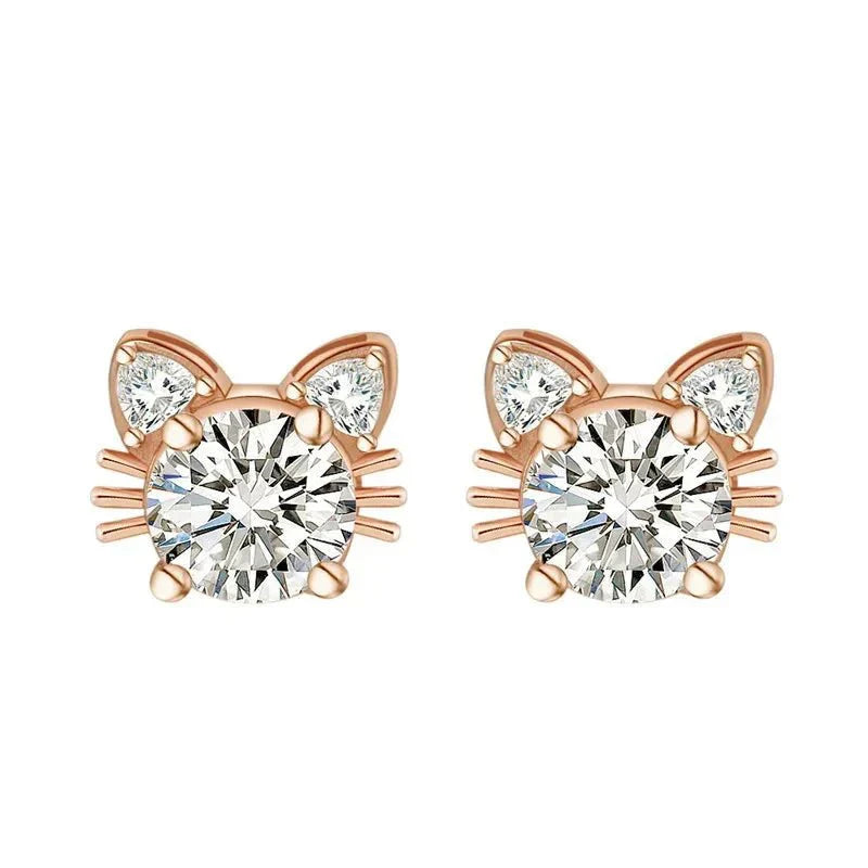 Moissanite Roze Gouden Kat Stud Oorbellen in 925 Sterling Zilver