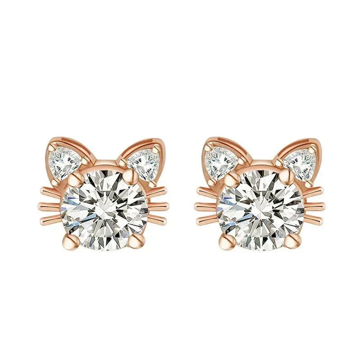 Moissanite Roze Gouden Kat Stud Oorbellen in 925 Sterling Zilver