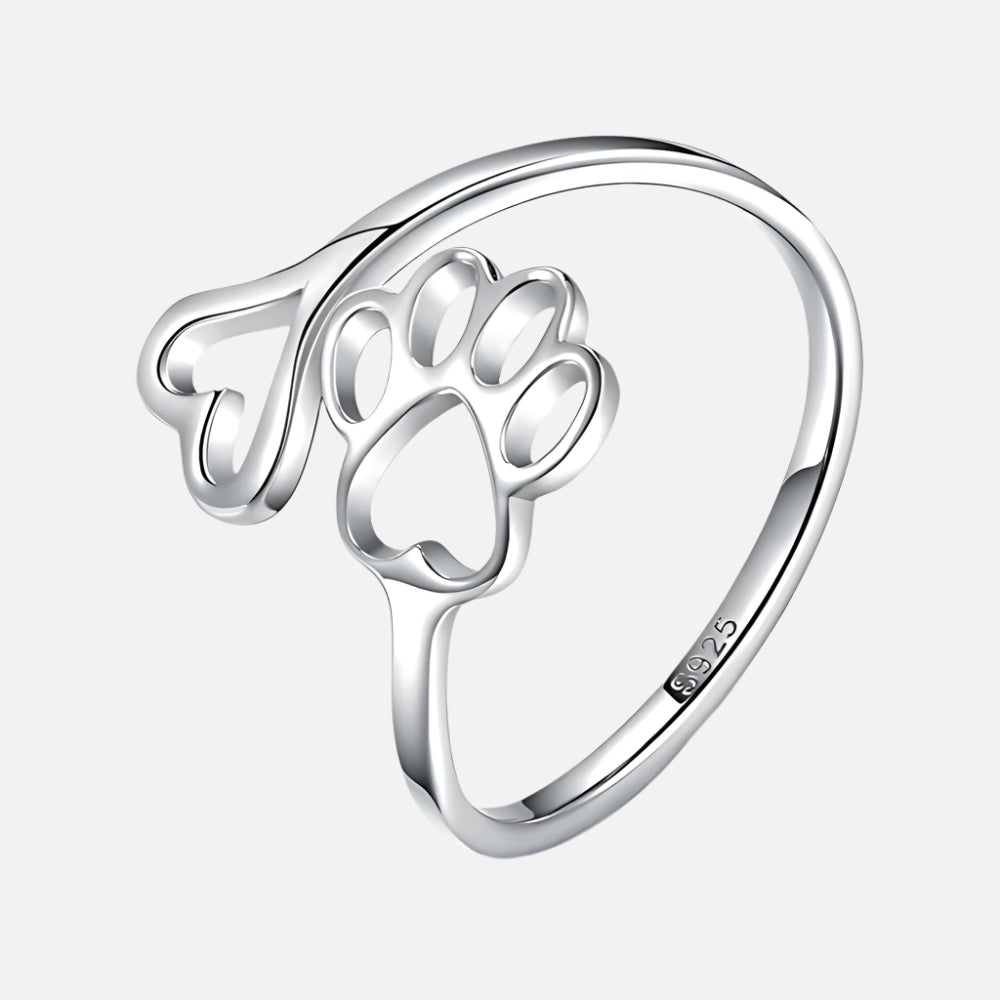 Handgemaakte Poot & Hart Ring – Verstelbaar 925 Sterling Zilver