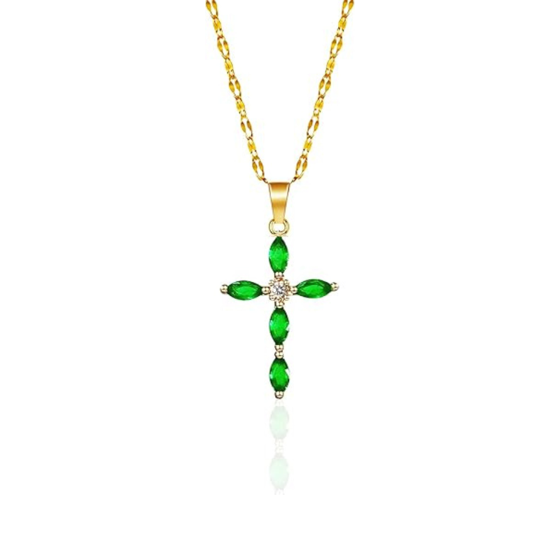 Elegante gouden ketting met smaragd kruis ontwerp